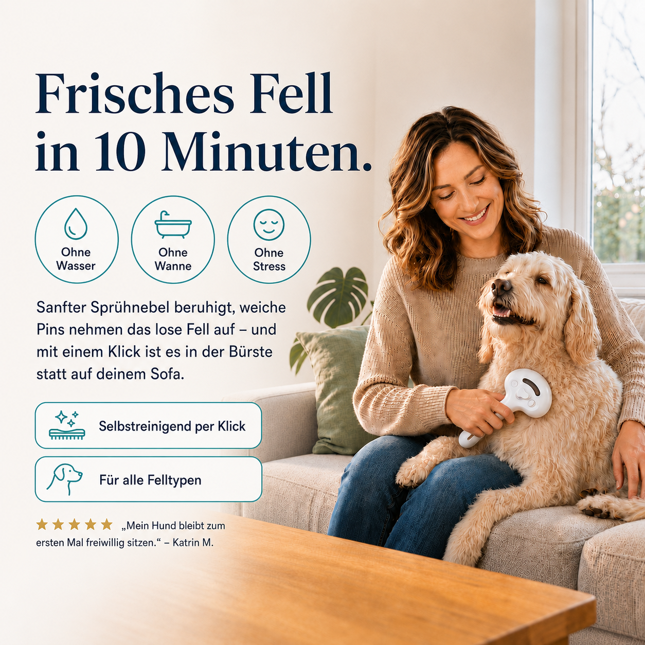 Pawnella FrischFell – selbstreinigende Hundebürste mit Sprühnebel